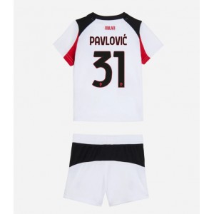 Fotbalové Dres AC Milan Strahinja Pavlovic #31 Dětské Venkovní Oblečení 2025-26 Krátký Rukáv (+ trenýrky)